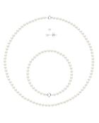 Parure Collier + Bracelet + Boucles d'Oreilles en Argent Rhodié & Perles d'Eau Douce blanc nacre naturel