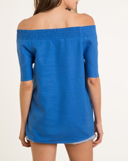 Azurblaue Bluse Malba aus Leinenmischung