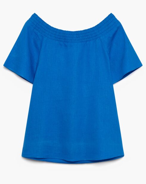 Azurblaue Bluse Malba aus Leinenmischung