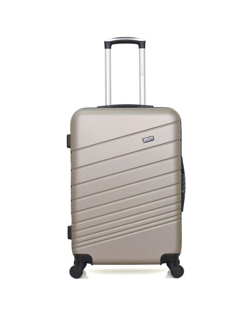 Valise Moyen Séjour 4 roues simples Tigre 65 cm beige