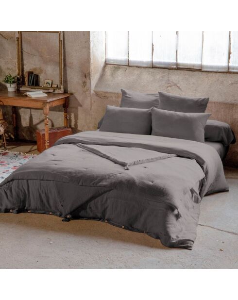 Taie d'oreiller  Gaze de Coton Gaïa anthracite