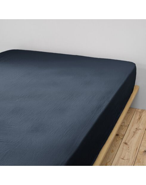 Drap housse  Gaze de Coton Gaïa bleu foncé