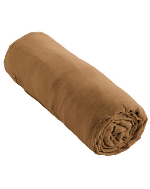 Drap housse  Gaze de Coton Gaïa marron