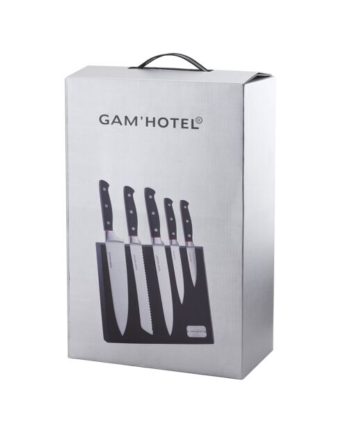 Bloc magnétique 5 couteaux Hiro noir/rouge - 26x20.2 cm