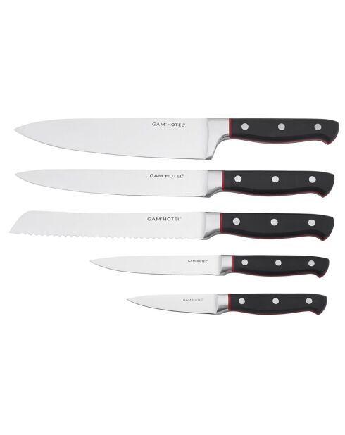 Bloc magnétique 5 couteaux Hiro noir/rouge - 26x20.2 cm