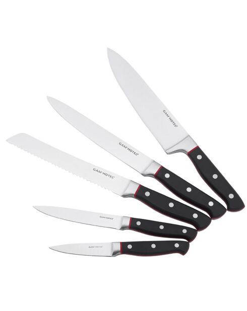 Bloc magnétique 5 couteaux Hiro noir/rouge - 26x20.2 cm