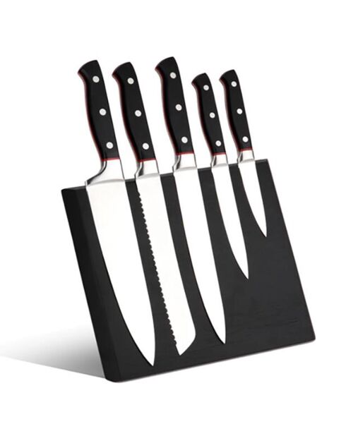 Bloc magnétique 5 couteaux Hiro noir/rouge - 26x20.2 cm