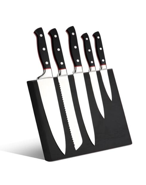 Bloc magnétique 5 couteaux Hiro noir/rouge - 26x20.2 cm