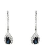 Boucles d'oreilles Gouttes Diamants 0.15 ct & Saphirs 0.5 ct or blanc