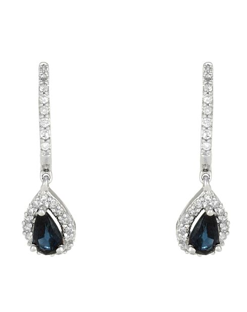 Boucles d'oreilles Gouttes Diamants 0.15 ct & Saphirs 0.5 ct or blanc