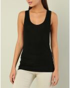 Top sans manches bord satin en Laine & Soie noir