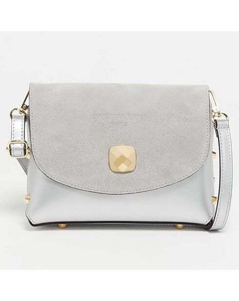 Sac bandoulière en Velours de Cuir & Cuir Tess gris - 20x12x6cm cm