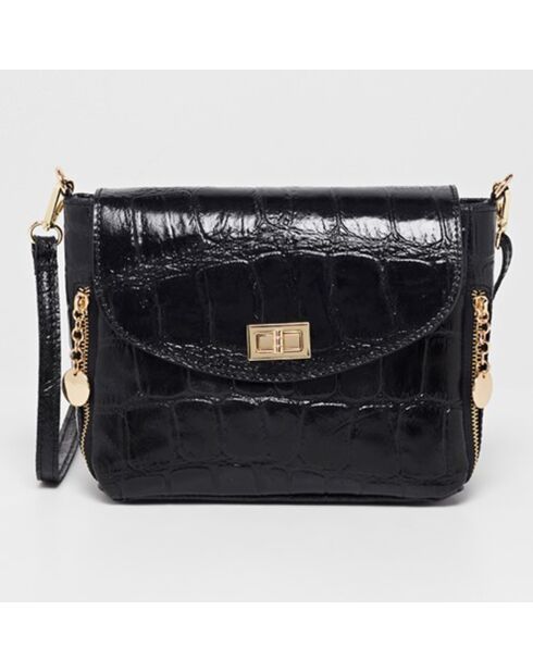 Flory schwarze Schultertasche aus Krokoleder - 23x17x8 cm
