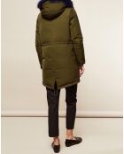 Parka avec intérieur en Fourrure de Lapin & Raccoon kaki/bleu