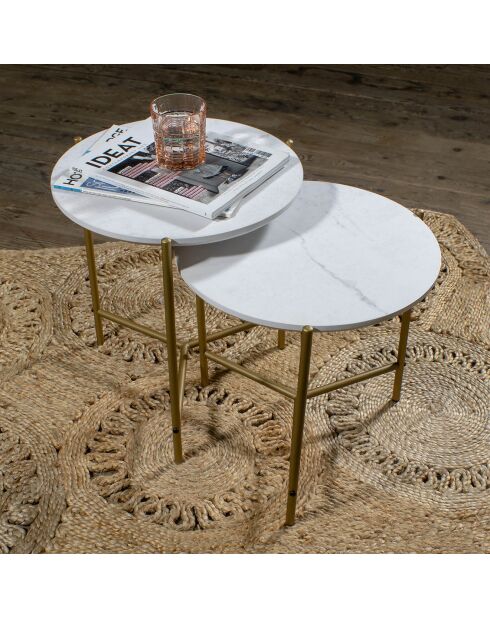 2 Tables basses effet marbre shiap blanches - 40x40 cm