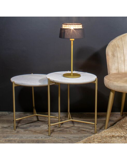 2 Tables basses effet marbre shiap blanches - 40x40 cm