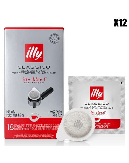 12 Boîtes de 18 dosettes E.S.E Torréfaction Classique - 216 dosettes