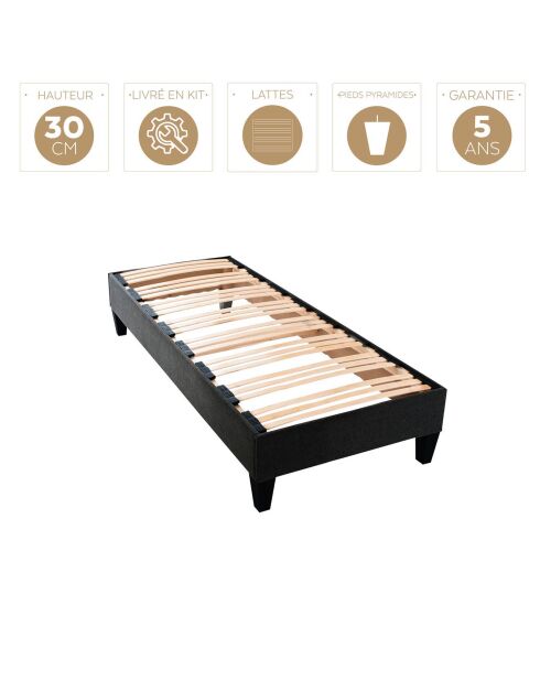 Kit somier de tela gris antracita - 90x190 cm