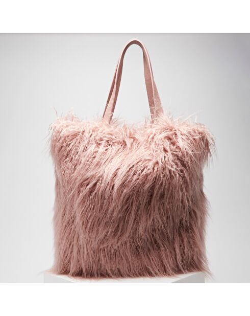 Sac cabas en Cuir & Fausse Fourrure Mistral Mongolia rose 32x38x16 cm