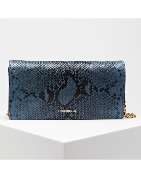 Sac bandoulière en Cuir python Chrissie bleu foncé 25x12x4 cm