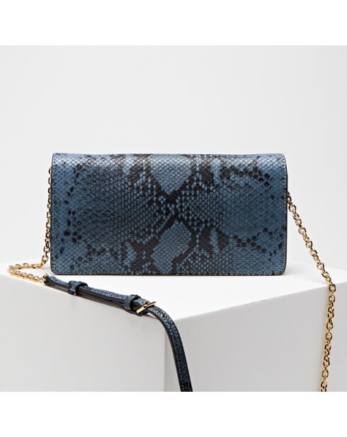 Sac bandoulière en Cuir python Chrissie bleu foncé 25x12x4 cm