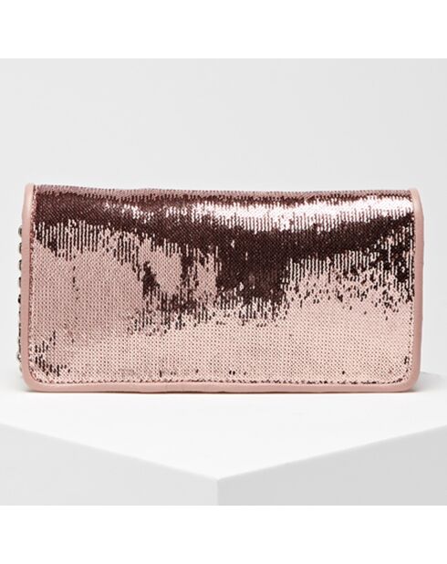 Sac bandoulière en Cuir sequins Chrissie rose 25x12x4 cm