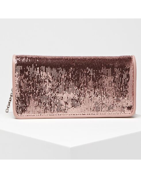 Sac bandoulière en Cuir sequins Chrissie rose 25x12x4 cm