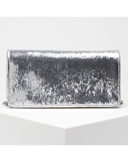 Sac bandoulière en Cuir sequins Chrissie argenté 25x12x4 cm