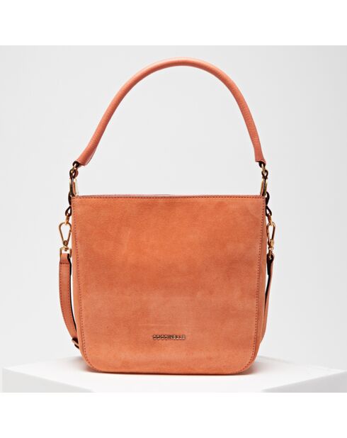 Sac à main en Velours de Cuir Florence pêche 21x22x9 cm