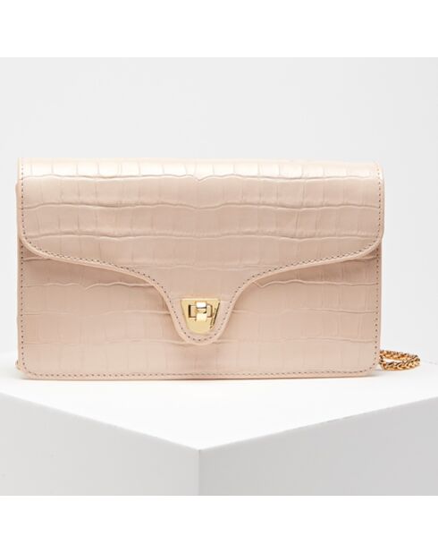 Sac bandoulière en Cuir croco Florence Clutch nude 25x15x5 cm