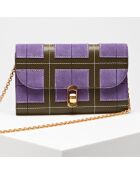 Pochette en Cuir & Velours de Cuir Zaniah Patch violet/kaki marron20x11.5 cm