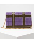 Pochette en Cuir & Velours de Cuir Zaniah Patch violet/kaki marron20x11.5 cm