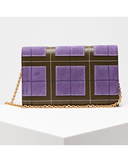 Pochette en Cuir & Velours de Cuir Zaniah Patch violet/kaki marron20x11.5 cm