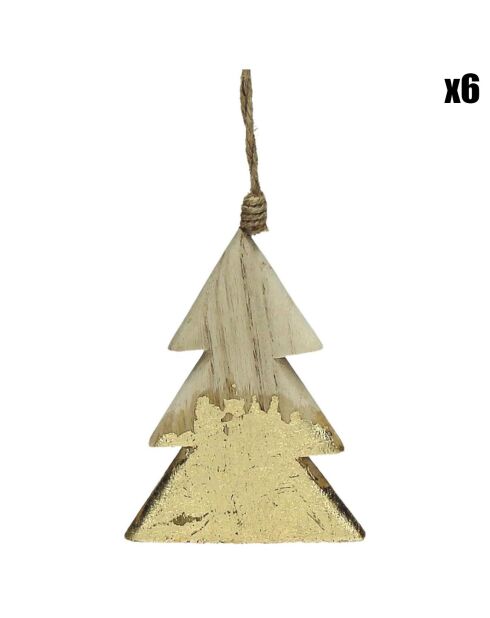 6 ambachtelijke bruine kersthangers - 7x11,5 cm