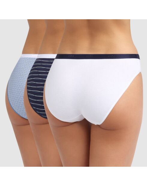 3 Culottes Les Pockets Coton imprimé polaire blanc/bleu