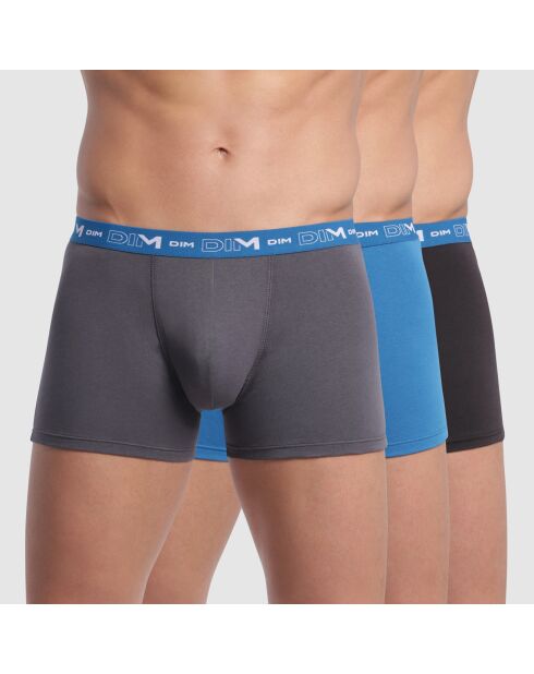 3 Boxers Coton Stretch gris plomb/bleu océanique/noir