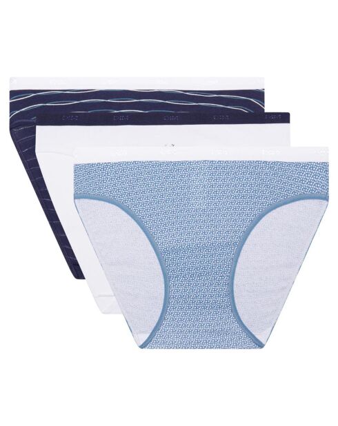 3 Culottes Les Pockets Coton imprimé polaire blanc/bleu