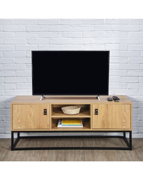 Meuble TV bois et métal Abbott naturel/noir - 117x39x48 cm