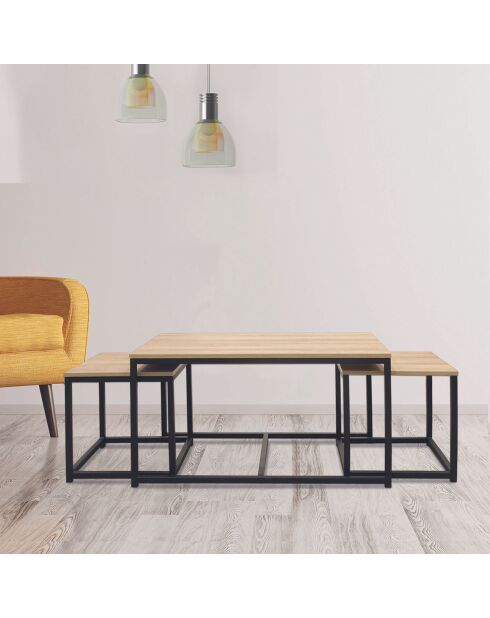 3 Tables basses Seattle noir/bois - 90x50x45 cm