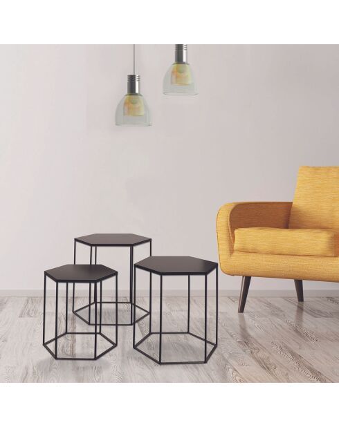 3 Tables hexagones Alveola noires - 46x40x50 cm
