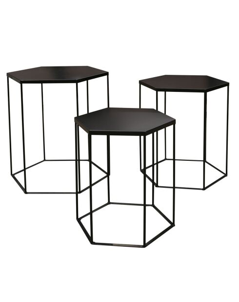 3 Tables hexagones Alveola noires - 46x40x50 cm