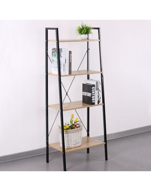 Étagère bois et metal beige/noir - 60x32.5x148 cm
