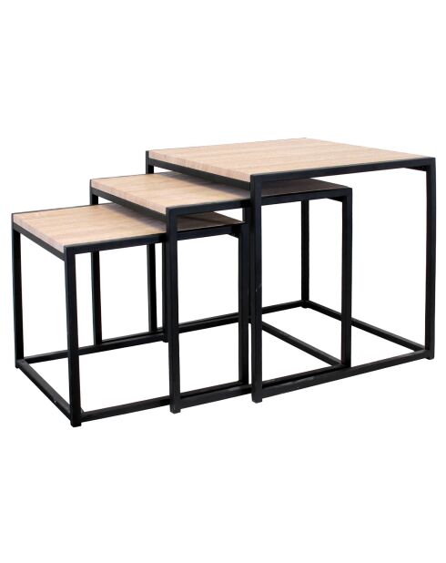 3 Tables carrées gigognes marron/noir - 45x45x45 cm