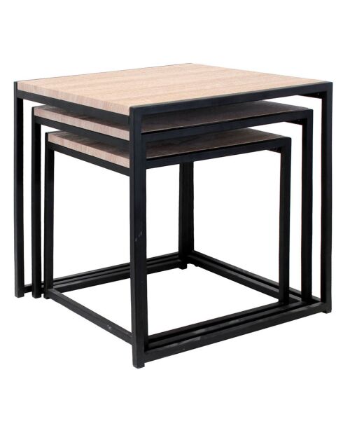 3 Tables carrées gigognes marron/noir - 45x45x45 cm