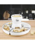 Fondue coffret support bambou coupelle 4 personnes bambou/noir/blanc - 30x30x19 cm