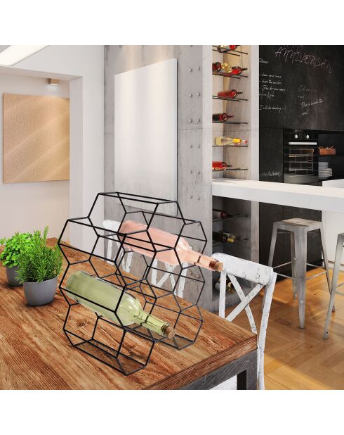 Casier à bouteilles filaire noir nid d'abeille noir - 29.5x20x35.80 cm