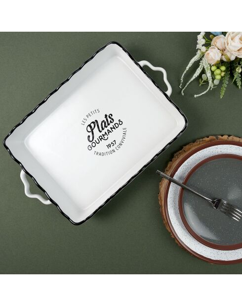 Plat rectangulaire blanc/noir - 40x26.3 cm