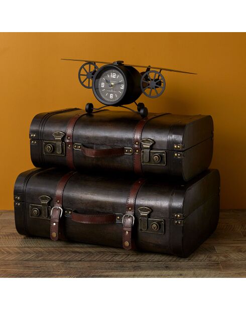 Horloge à poser avion vintage noir - 47x26x17 cm