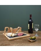 Affettatrice per salumi con vassoio in ardesia in legno/nero/acciaio inossidabile - 29,20x28,70x11,5 cm