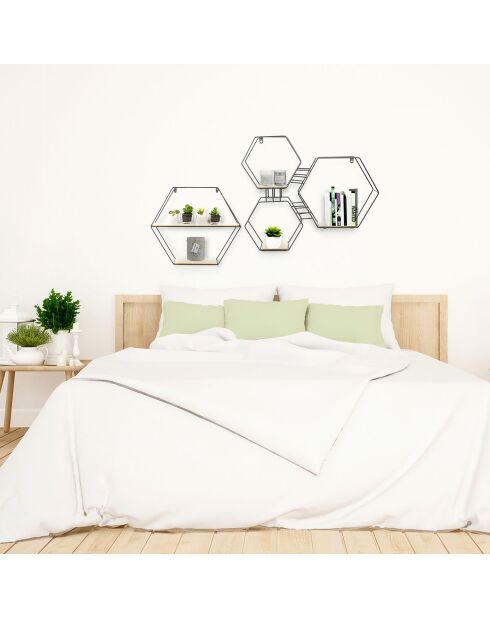 Étagère bois métal hexagonale beige/noir - 46x10x40 cm